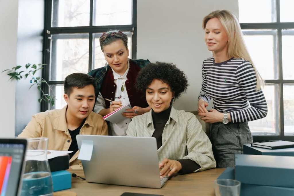 A group of workers working with a dedicated server