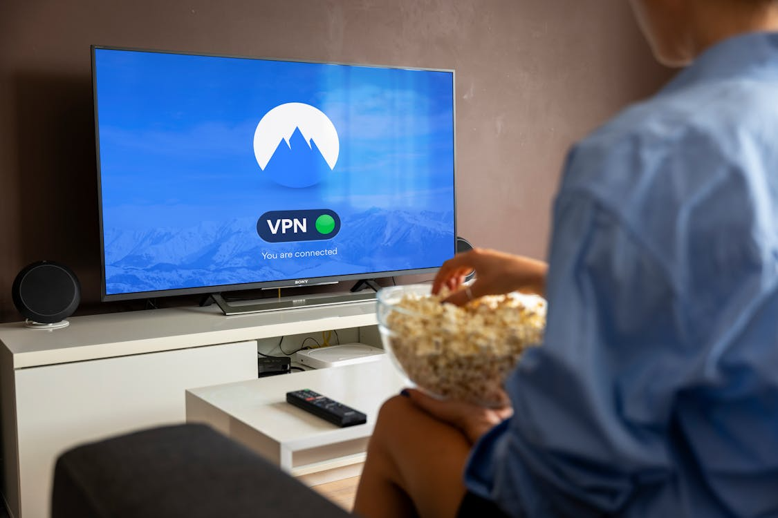 A person connected to NordVPN on their TV