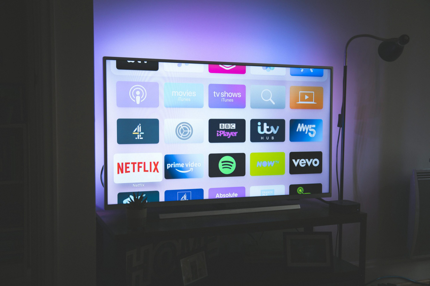 A TV with different streaming apps 