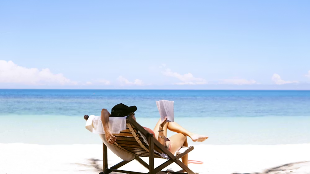 A woman relaxing at a beach